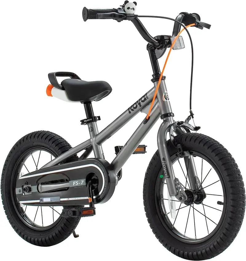 Royalbaby Freestyle 7 Kids Bike 14″ Gray – Dual Handbrakes, Kickstand, Water Bottle, Ages 3-5