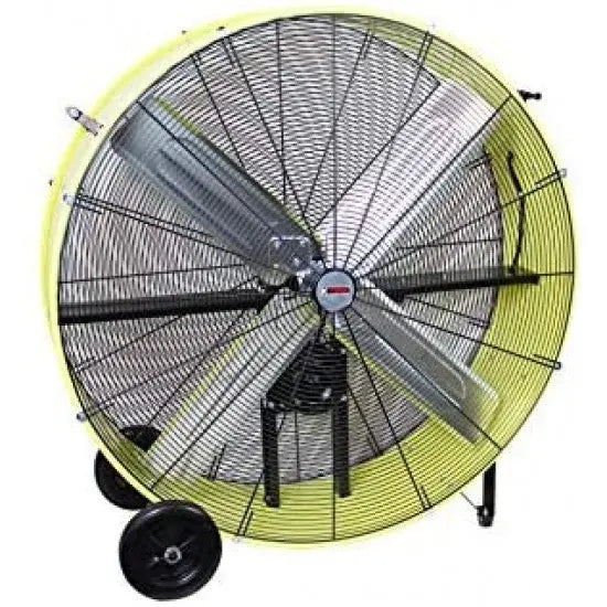 K Tool International 42-Inch Industrial Drum Fan – Dual-Speed, Safety Yellow, Rubber-Wheeled & Tip-Over Protected