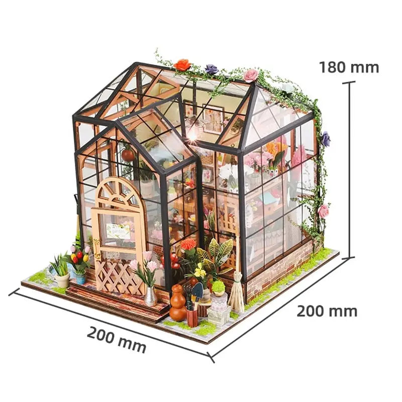 Jenny's Greenhouse DIY Miniature Dollhouse Kit – Wooden Flowerhouse Toy for Kids