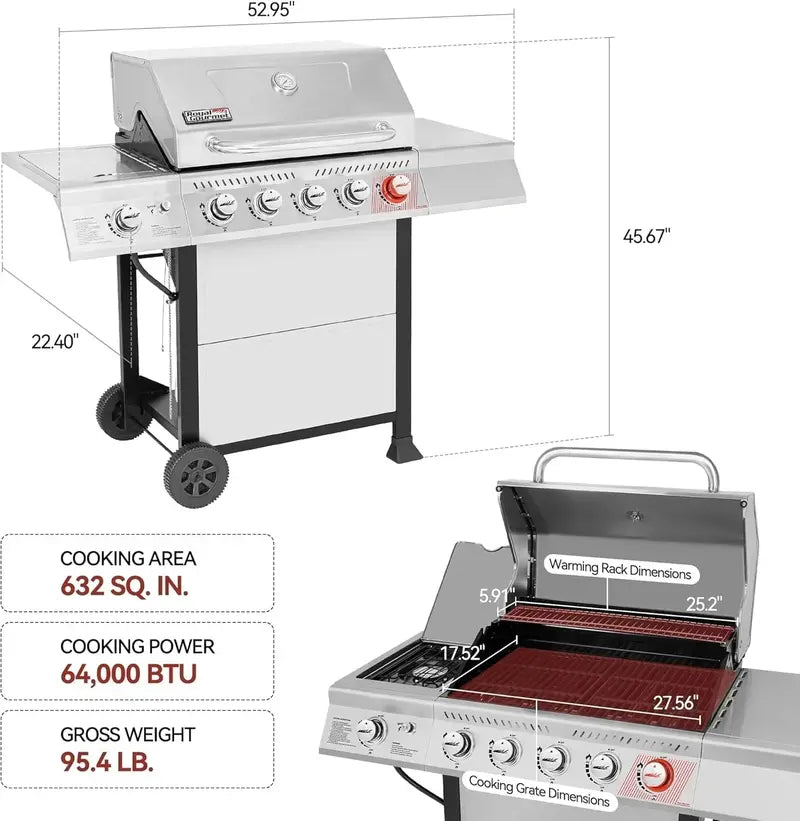 Royal Gourmet GA5401T 5-Burner Propane Gas Grill – Sear Station, Side Burner & Stainless Steel Construction