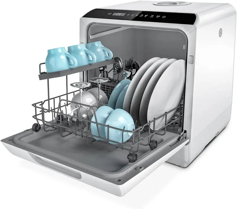 Compact Countertop Dishwasher – 5-Program Portable Unit with 5L Internal Water Tank, Glass Door Design, Space-Saving Kitchen Appliance