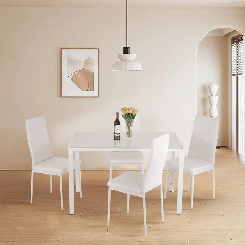 Compact Glass Dining Set for Small Spaces – Modern Black Rectangular Table & 4 Chairs for Kitchen or Dining