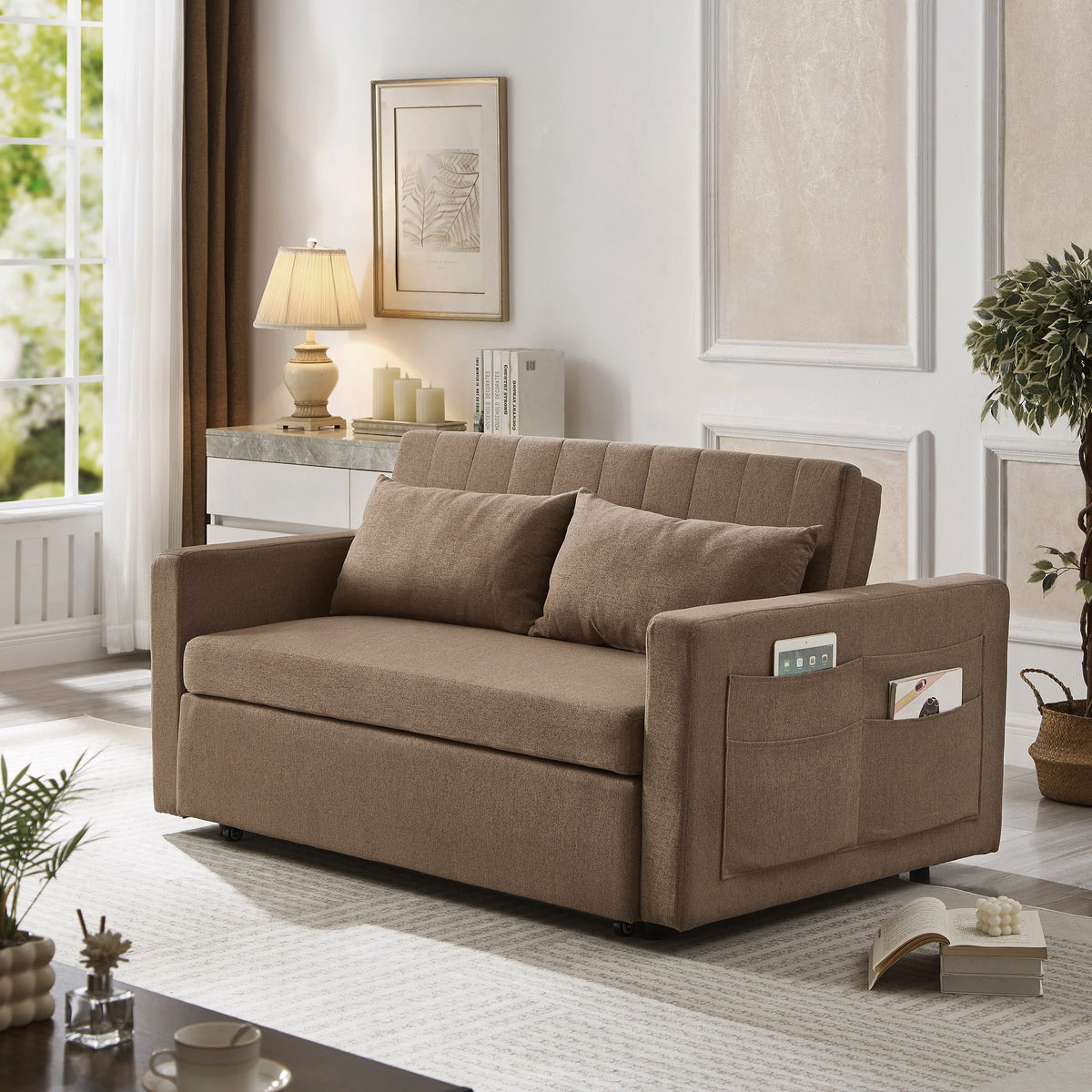 Noodeniya 54" Twins Pull Out Sofa Bed, Modern Convertible Sleeper Couch, Fabric Loveseat for Small Place, Light Gray