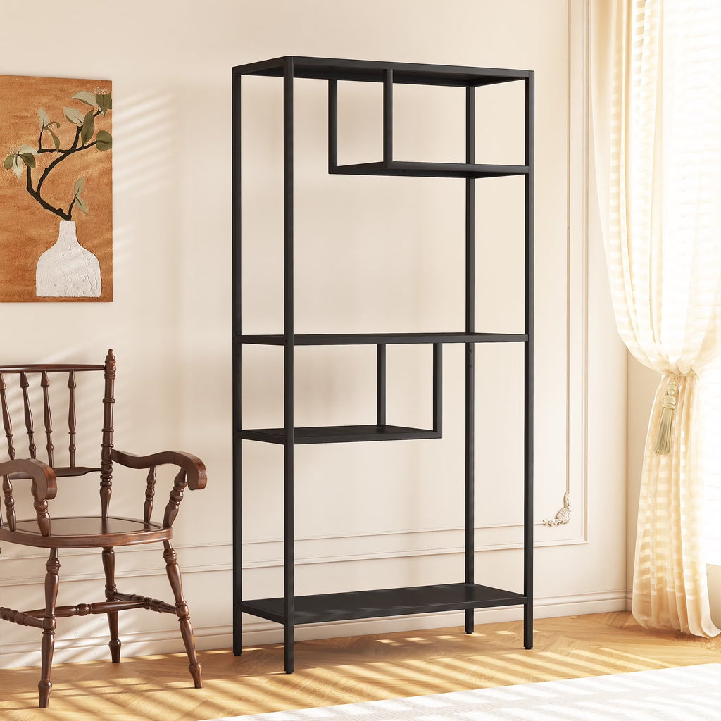 Modern Storage Shelf with 4 Compartments & Metal Legs, Freestanding Organizer, Book Shelves Display Shelves for Living Room, Bedroom, Home Office