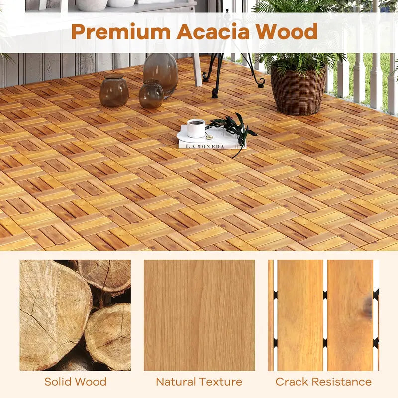 Interlocking Acacia Wood Decking Tiles — 27-Pack, 12″×12″ per Tile