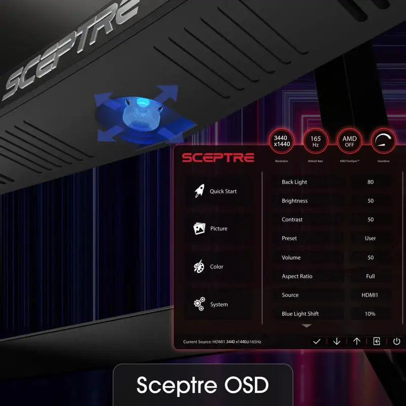 Sceptre 34-Inch Curved Ultrawide WQHD Monitor – 165Hz Refresh Rate