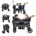 Lightweight Foldable Double Wagon Stroller – Push-Pull Travel Stroller for Newborns & Toddlers, 5-Point Safety Harness, Canopy, Tray Table & Cup Holder