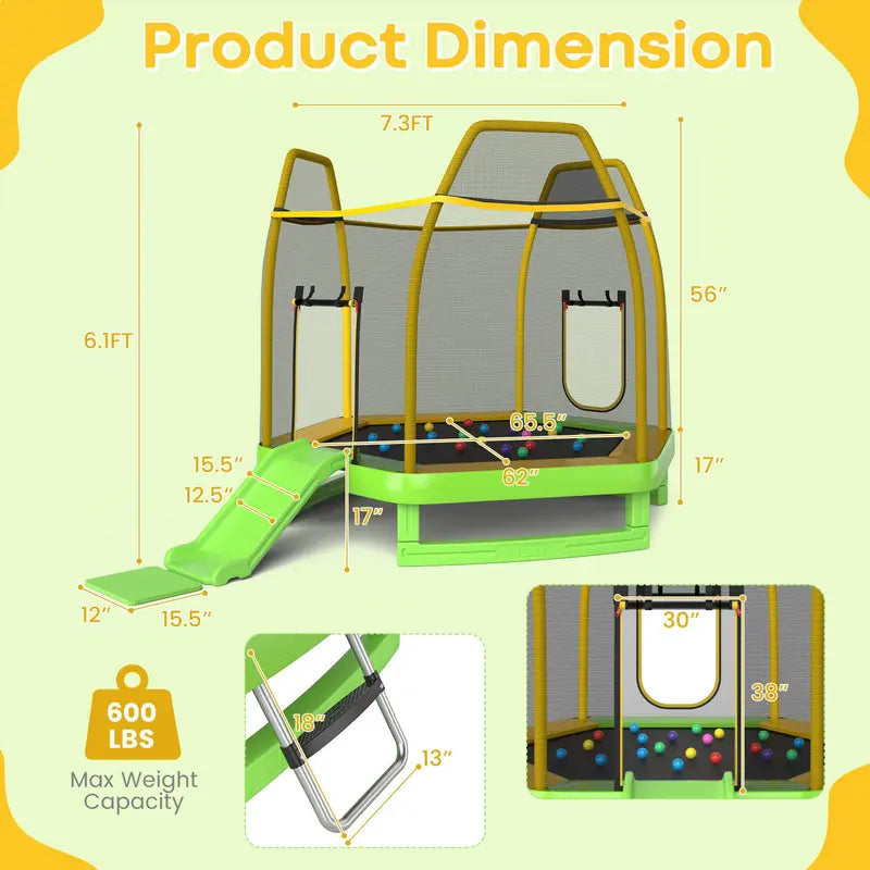 Kids' Trampoline with Integrated Slide, 7-Foot ASTM-Certified Backyard Play Set
