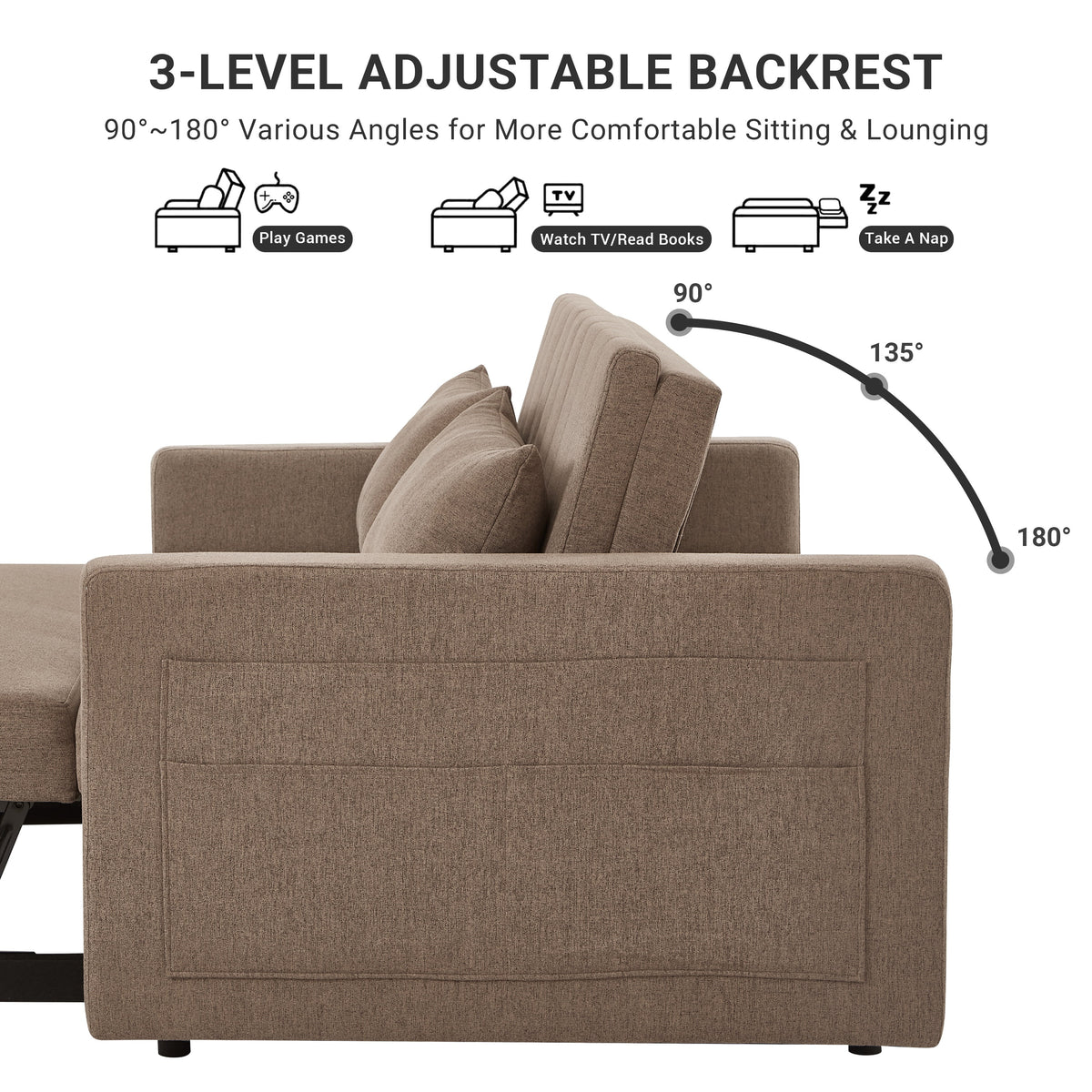 Noodeniya 54" Twins Pull Out Sofa Bed, Modern Convertible Sleeper Couch, Fabric Loveseat for Small Place, Light Gray