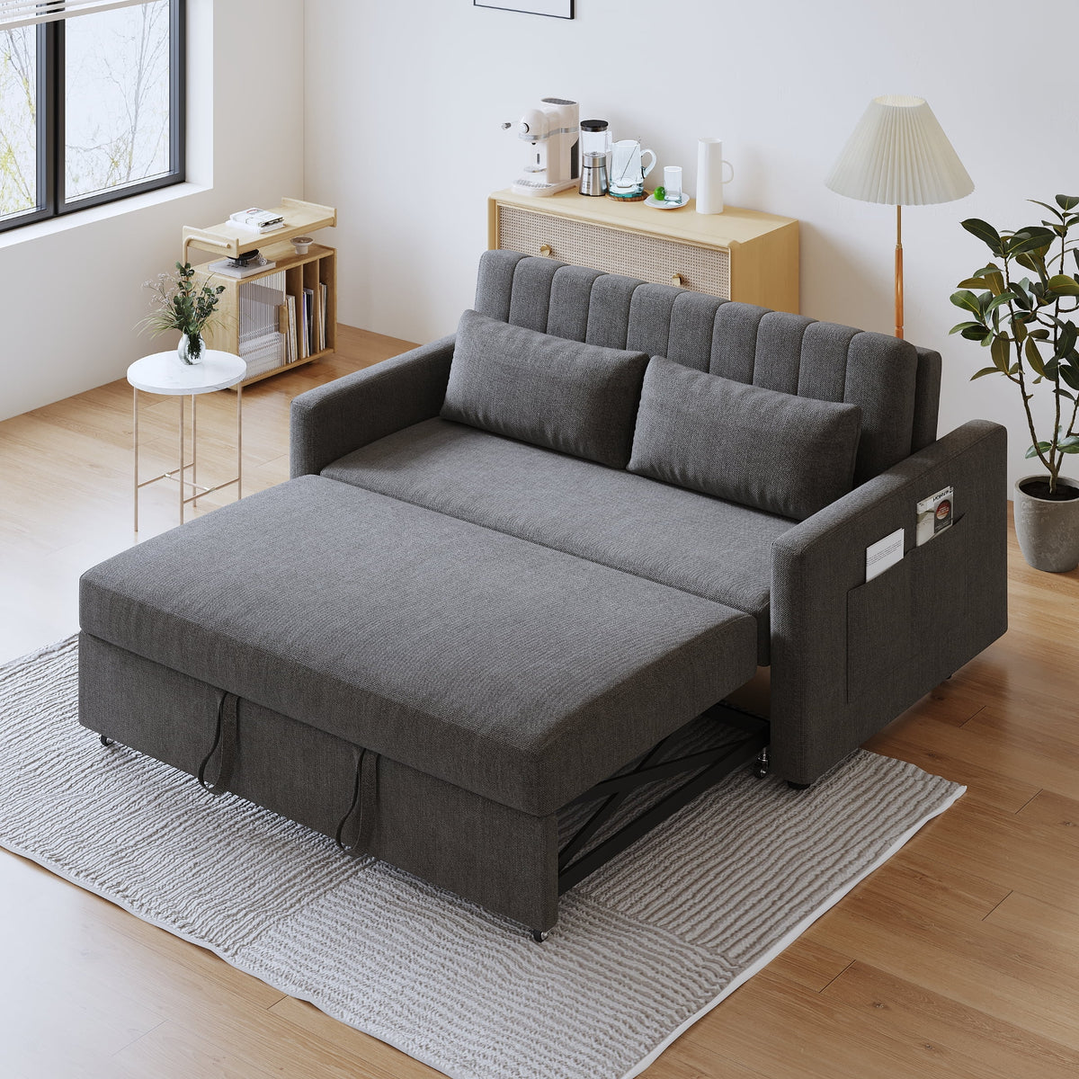Noodeniya 54" Twins Pull Out Sofa Bed, Modern Convertible Sleeper Couch, Fabric Loveseat for Small Place, Light Gray