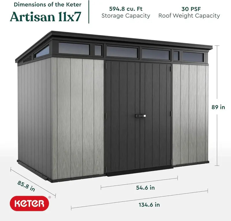 Keter Artisan 11′ x 7′ Modern Resin Storage Shed Kit – Stylish, All-Weather Outdoor Storage for Patio Furniture & Garden Equipment