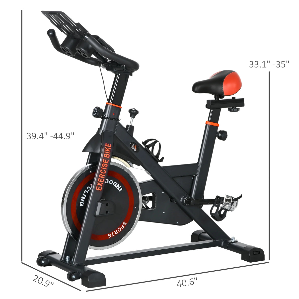 Soozier Exercise Bike, Flywheel Indoor Stationary Bike, Adjustable Height and Resistance, with LCD Monitor, 264 lb. Weight Capacity, Black and Red