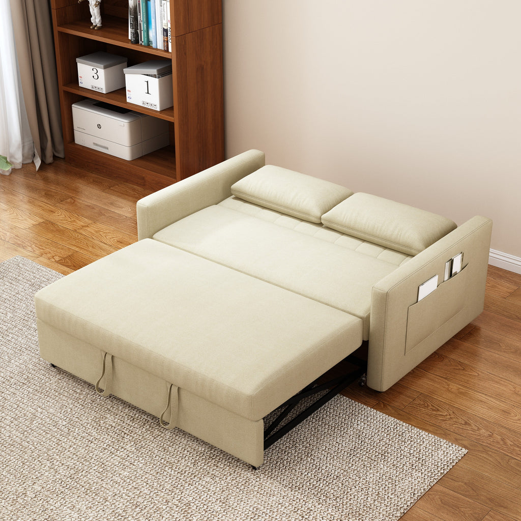Noodeniya 54" Twins Pull Out Sofa Bed, Modern Convertible Sleeper Couch, Fabric Loveseat for Small Place, Light Gray