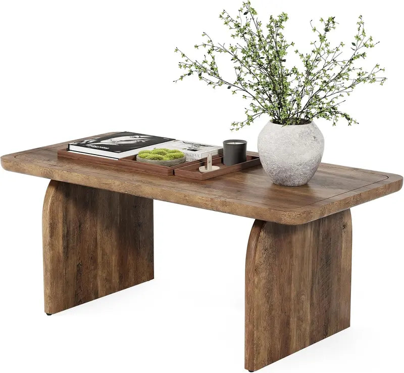 LITTLE TREE Farmhouse Round Coffee Table – 47″ Wooden Center Table with Rounded Corners, Ideal for Living Rooms & Bedrooms