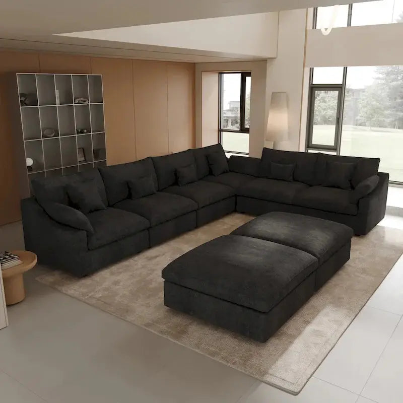 Large Linen Corner Sectional Sofa – Modular Living Room Couch Set