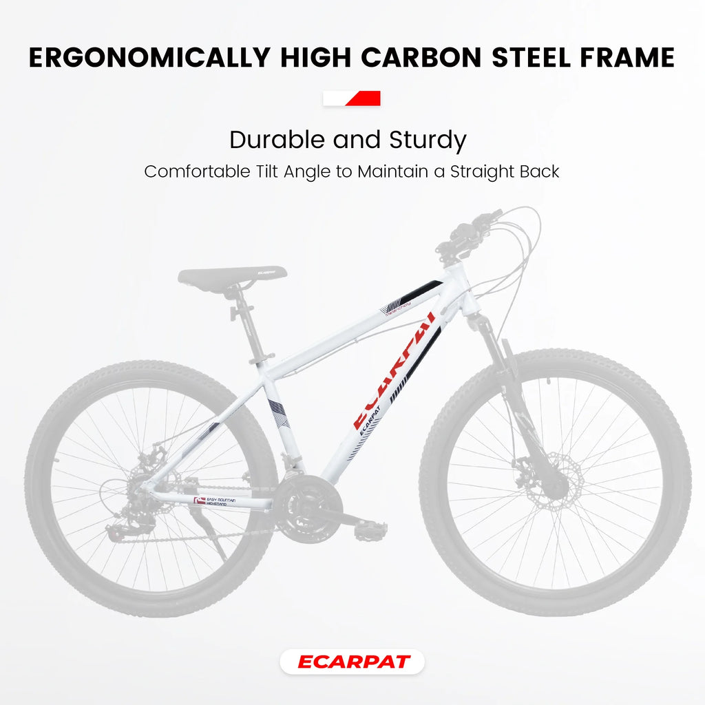 Juuar 27" Mountain Bike, 21 Speed High Carbon Steel Frame Bicycle with Suspension Fork Disc Brake for Men Women, White