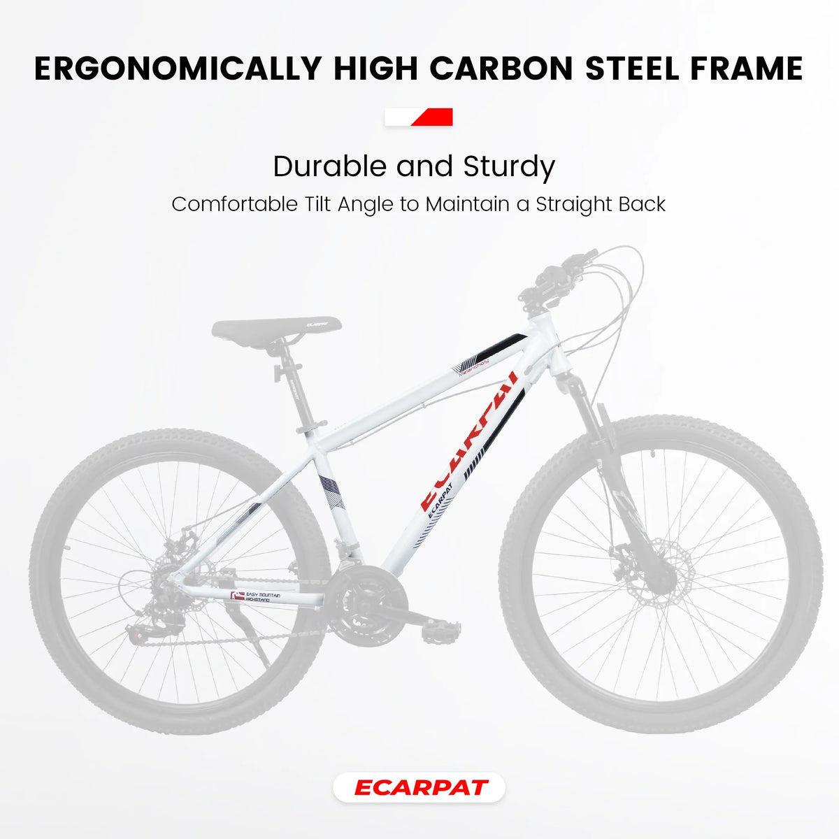Juuar 27" Mountain Bike, 21 Speed High Carbon Steel Frame Bicycle with Suspension Fork Disc Brake for Men Women, White