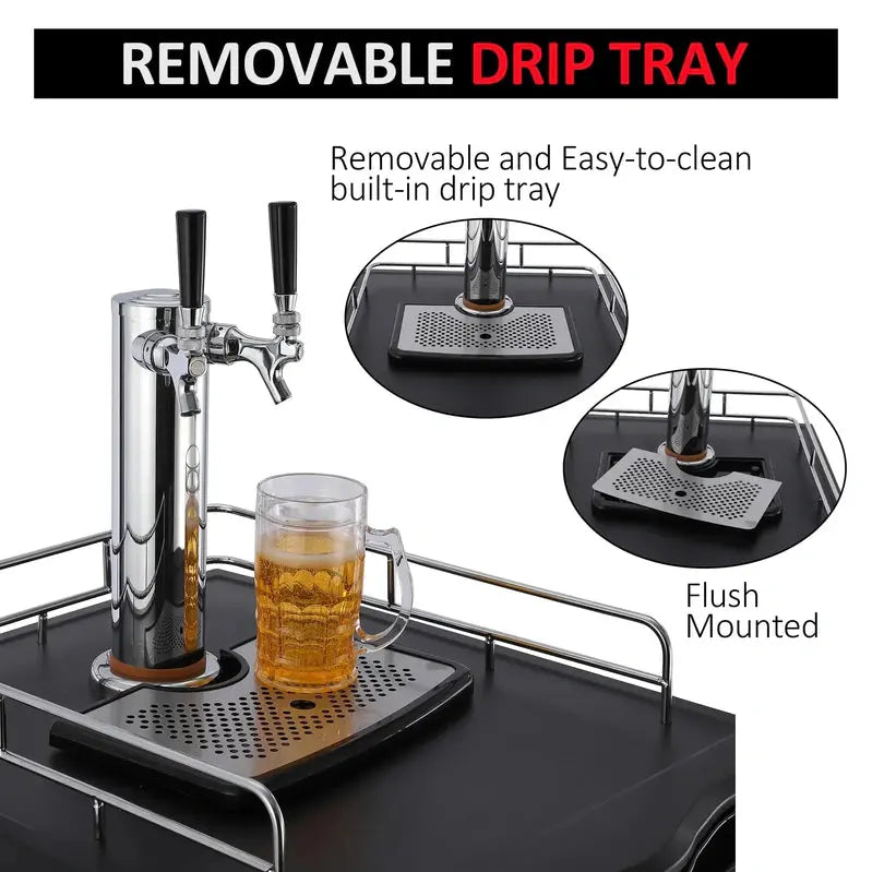 Dual-Tap Stainless Steel Beer Kegerator: Full-Size Draft Dispenser with CO2 Tank & Adjustable Temp (32°F–50°F)