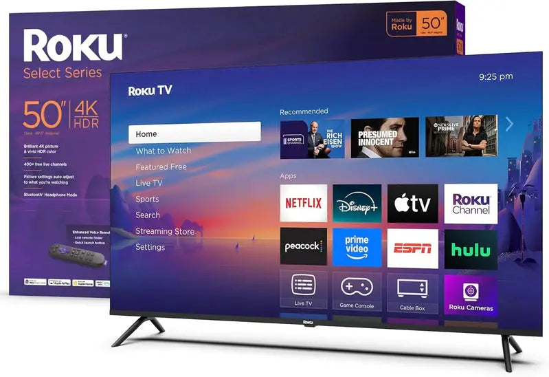 Roku Select Series 50-Inch 4K HDR Smart TV – Voice Remote, Streaming Ready, Slim Design