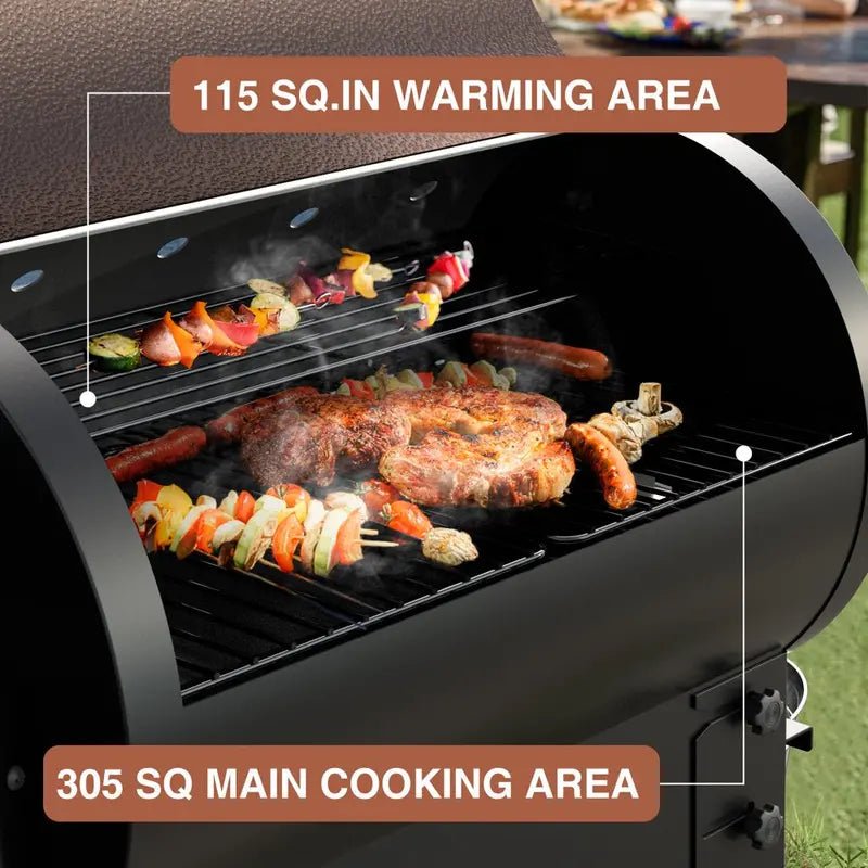 KingChii Pro Series 02 Electric Wood Pellet Smoker & Grill – 456 sq in Cooking Area, Bronze Finish with Auto Temp Control