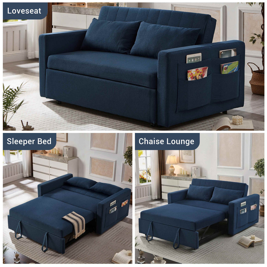 Noodeniya 54" Twins Pull Out Sofa Bed, Modern Convertible Sleeper Couch, Fabric Loveseat for Small Place, Light Gray