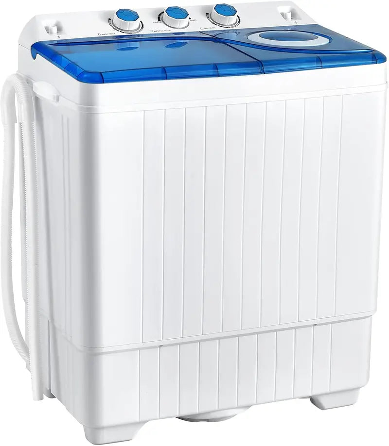 COSTWAY Twin-Tub Portable Washer – 26 lb Total Capacity (18 lb Wash + 8 lb Spin), Built-in Drain Pump & Timer Knob for Small Spaces