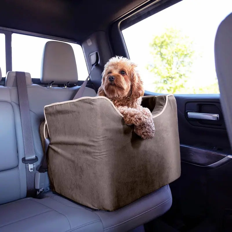 Lookout I Dog Booster Seat – Elevated Pet Car Seat for Small Dogs (5–15 lbs), Black Diamond Fabric with Washable Cover