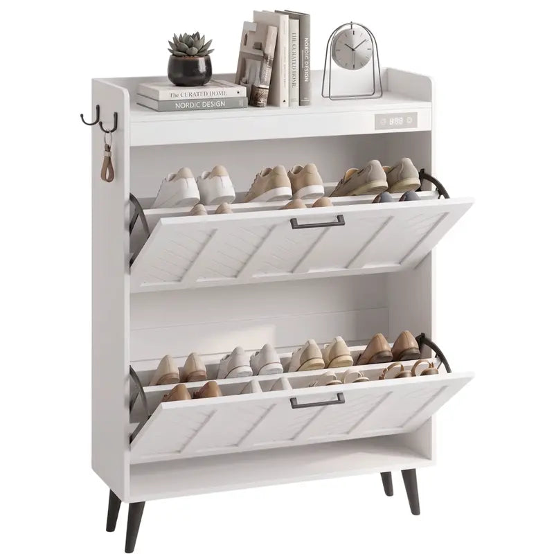 Slim Two-Drawer Shoe Cabinet with Built-in Deodorizing Filter