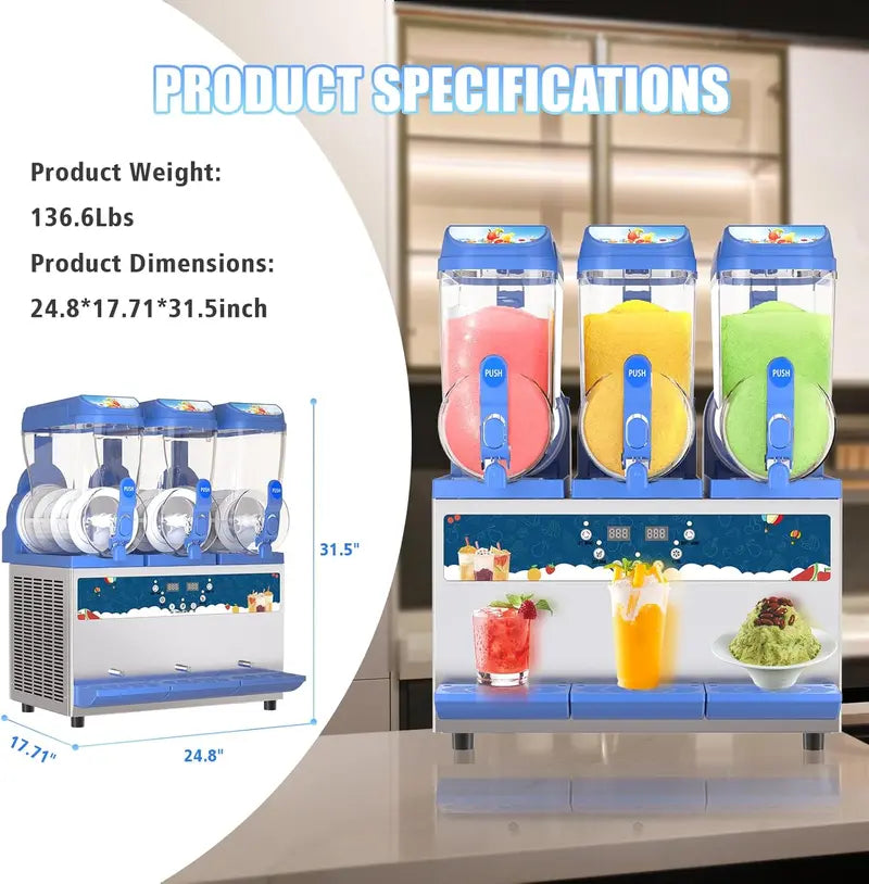 Commercial-Grade Slush Machine – 30L Dual Tanks, 1000W, 304 Stainless Steel, Ideal for Bars & Cafés
