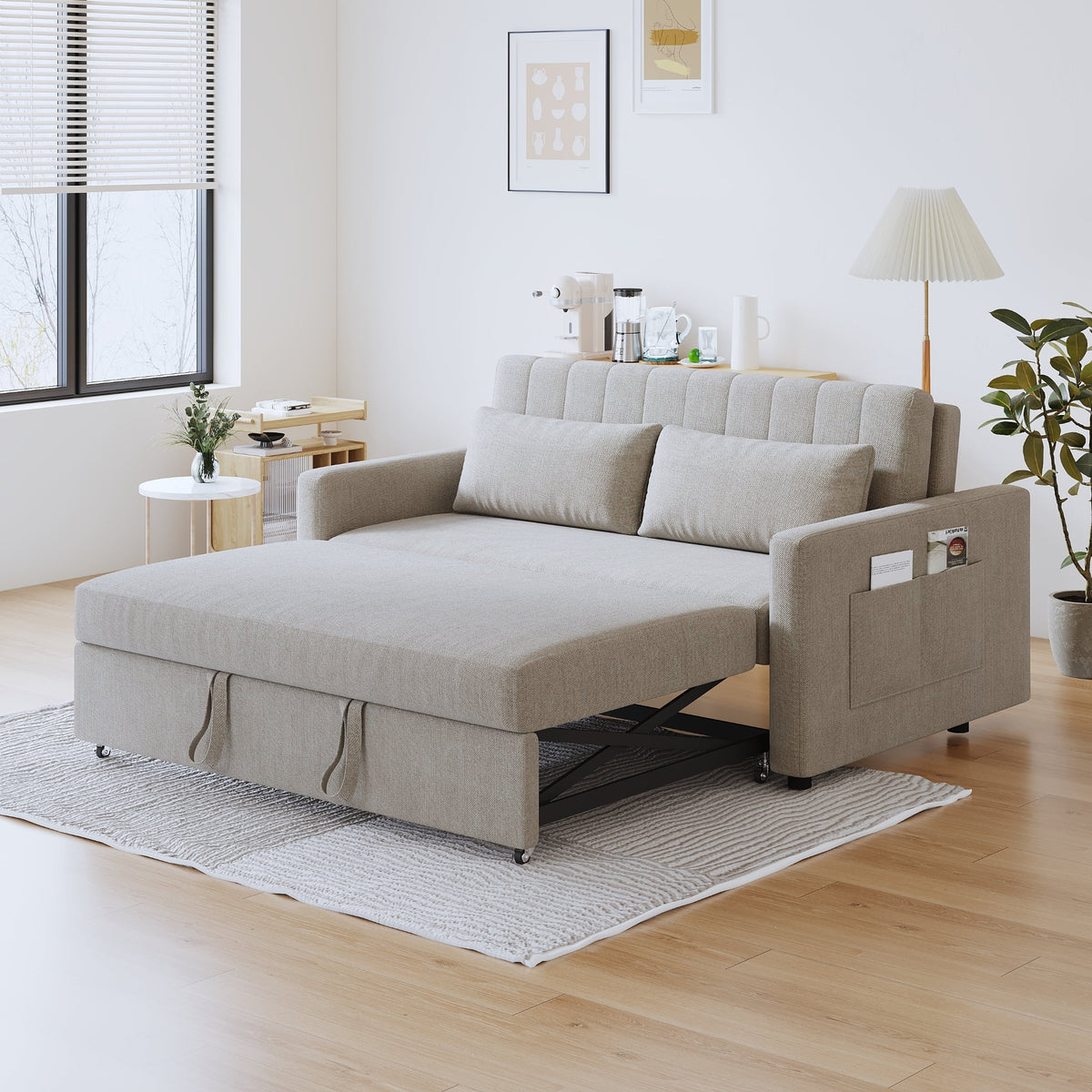 Noodeniya 54" Twins Pull Out Sofa Bed, Modern Convertible Sleeper Couch, Fabric Loveseat for Small Place, Light Gray