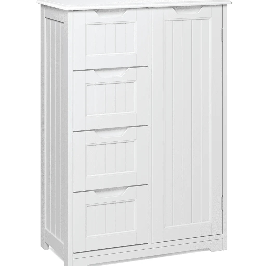 Aiho 33.5 "h Wooden Bathroom Floor Cabinet with 4 Drawers and 1 Door for Bathroom, Kitchen, Bedroom - White