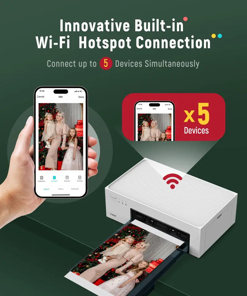 Liene 4×6 Wireless Photo Printer – Thermal Dye-Sublimation, 100-Sheet Bundle, iPhone & Android Compatible