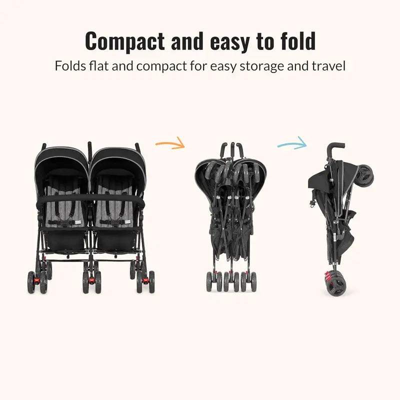 Lightweight Twin Umbrella Stroller – Compact Double Stroller for Infant & Toddler, Easy-Fold Design with Large Canopy & Storage Basket