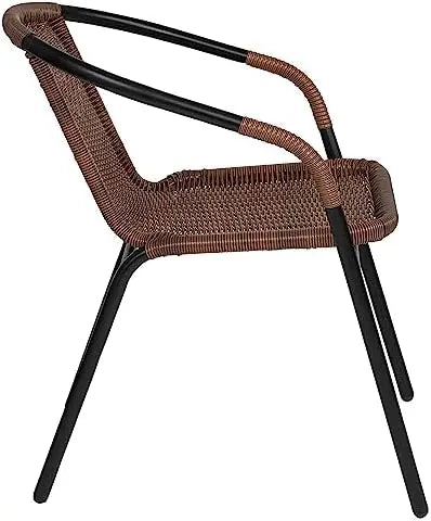 EMMA + OLIVER Brown Rattan Dining Chair | 2 Pack | Indoor-Outdoor | Stackable | Medium