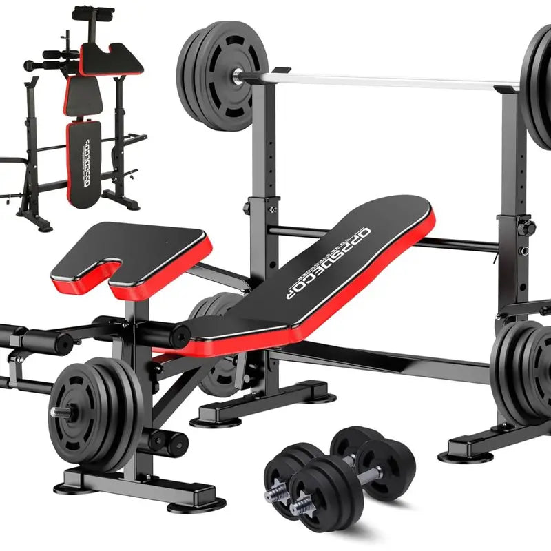 OPPSDECOR 6-in-1 Adjustable Weight Bench & Squat Rack Combo Set
