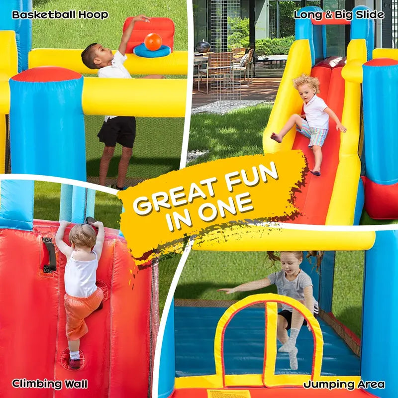 JOYMOR Bounce House Inflatable Bouncing Castle Play Center w/ Air Blower, Jump'n Slide Bouncer, Suitable for Toddler Baby and Little Kids