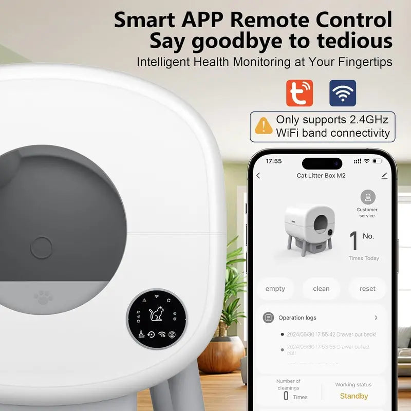 Smart Self-Cleaning Cat Litter Box – App-Controlled Automatic Unit with Safety Sensors and 2-Pack Garbage Bags