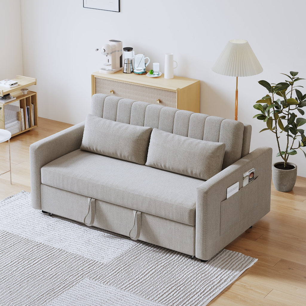 Noodeniya 54" Twins Pull Out Sofa Bed, Modern Convertible Sleeper Couch, Fabric Loveseat for Small Place, Light Gray