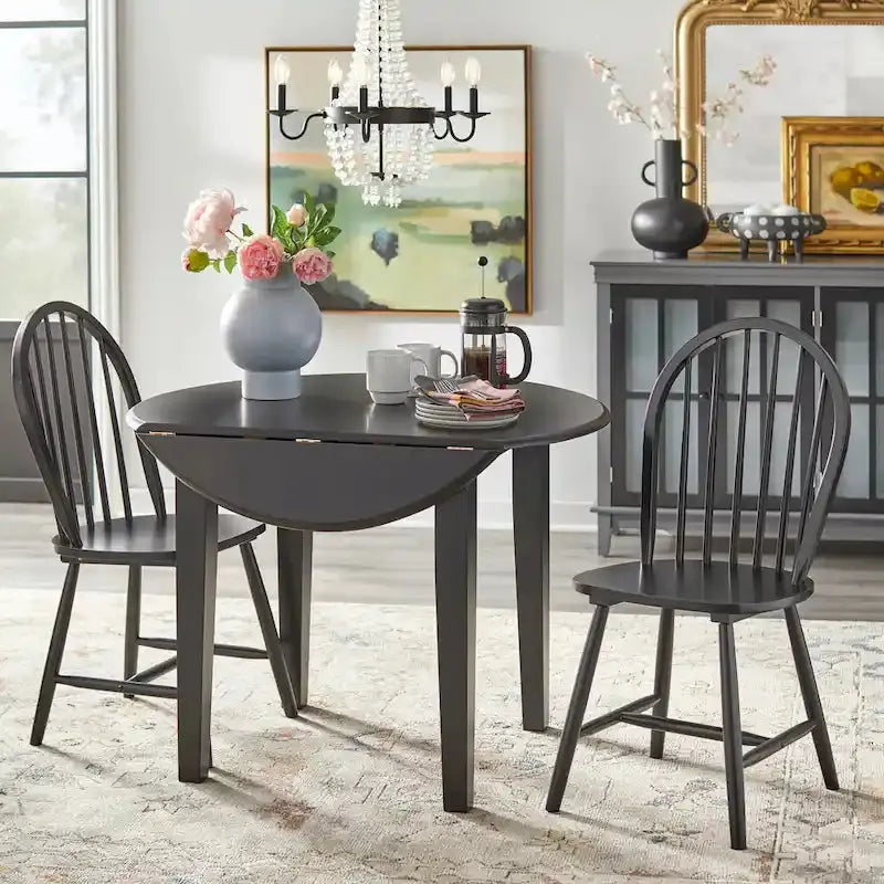 Simple Living Rollo Drop-Leaf Dining Set – Solid Wood 3-Piece Expandable Table and Chairs