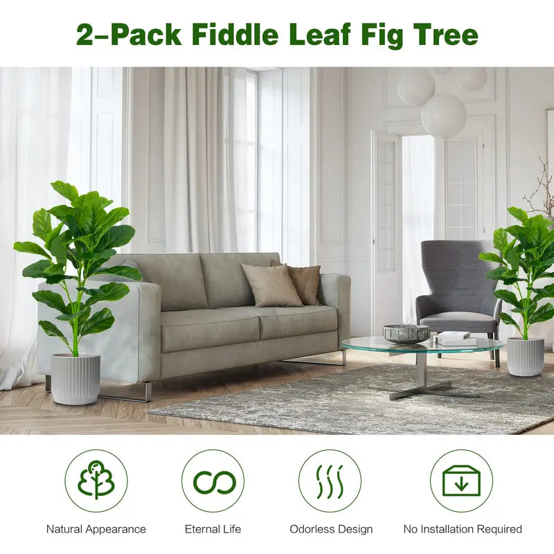 Realistic Fake Fiddle Leaf Fig Tree – Indoor Potted Plant Alternative