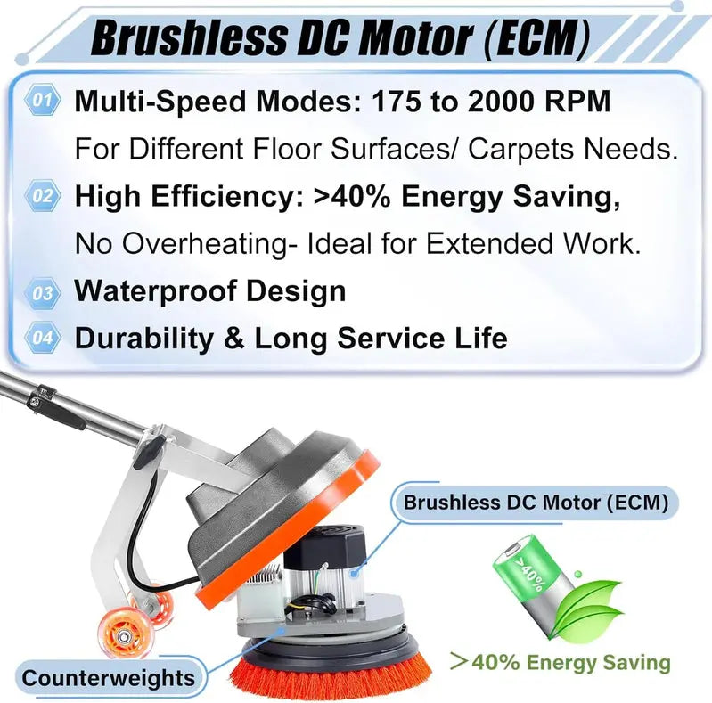 Commercial-Grade Floor Scrubber & Polisher – Heavy-Duty Tile and Grout Cleaner with Brush/Pad System