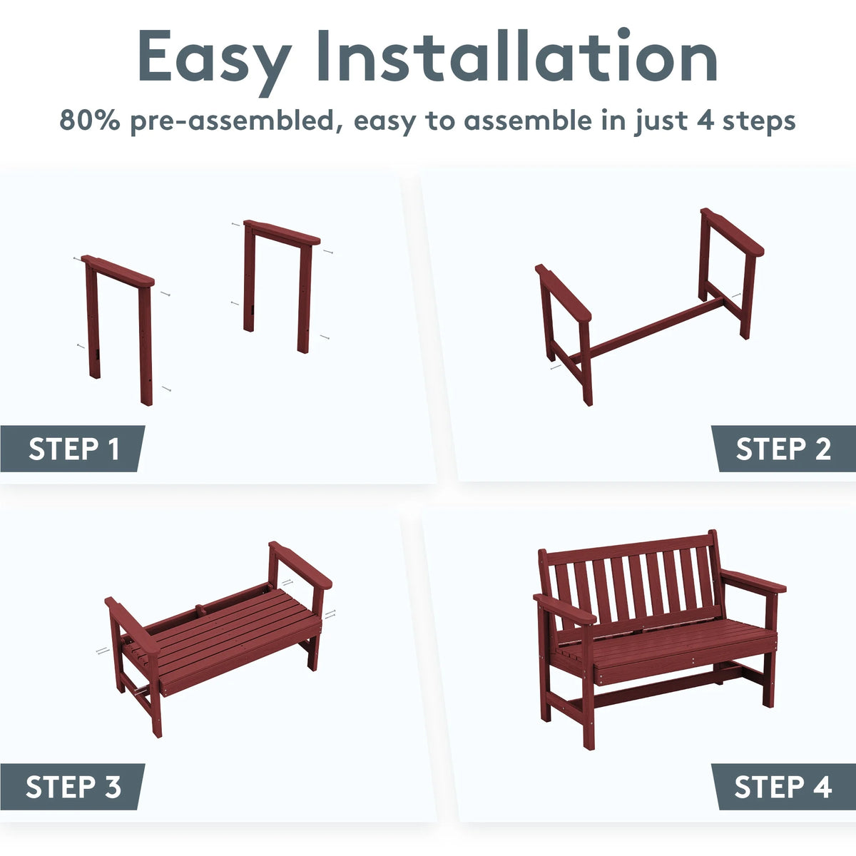 SERWALL Outdoor Bench for 2 - Person, Weather - Resistant HDPE with Aluminum Reinforcement, Supports 660 lb, Comfortable Seating for Patio, Garden, and Porch, Black