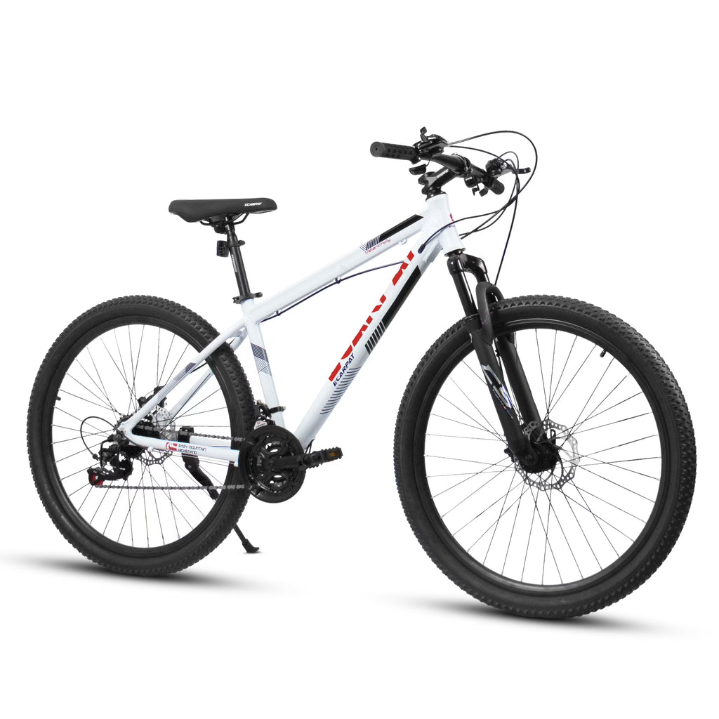 Juuar 27" Mountain Bike, 21 Speed High Carbon Steel Frame Bicycle with Suspension Fork Disc Brake for Men Women, White