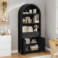 Uforic 71 " Tall Bookshelf with Storage, Wooden Arched Bookcase with 2 Drawers and Shelves for Living Room, Black