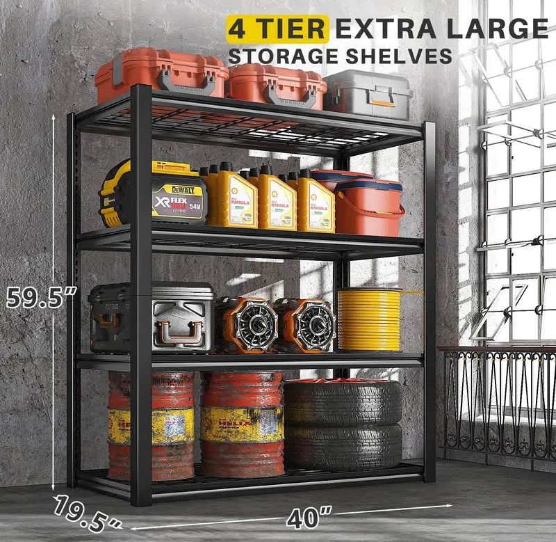 REIBII Heavy Duty Metal Garage Shelving 40″ Wide, 2240 LBS Capacity, Adjustable Storage Shelves for Home & Commercial Use