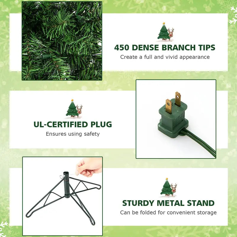 Slender 7-Foot Pre-Lit Half-Tree – Space-Saving LED Xmas Decoration