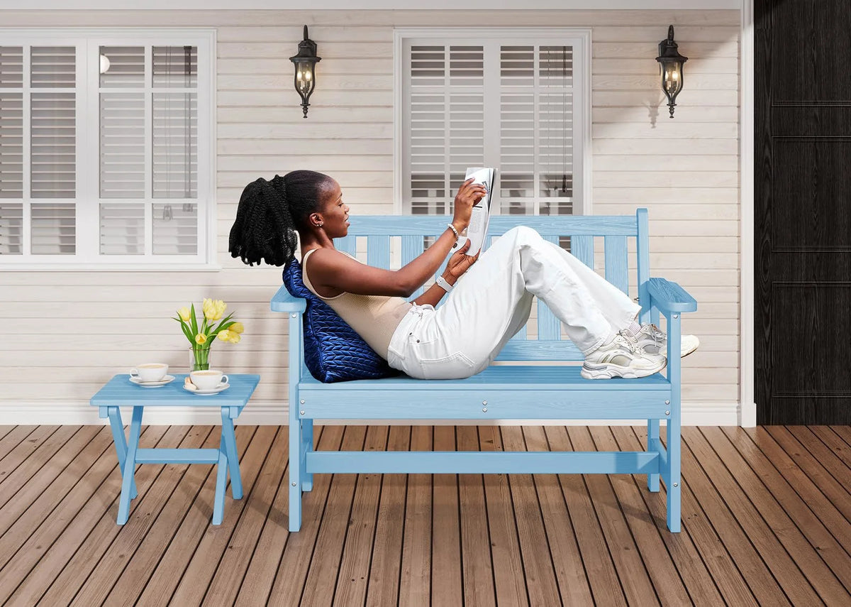 SERWALL Outdoor Bench for 2 - Person, Weather - Resistant HDPE with Aluminum Reinforcement, Supports 660 lb, Comfortable Seating for Patio, Garden, and Porch, Black