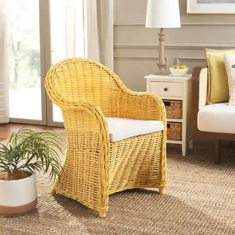 SAFAVIEH Sinja Yellow Rattan Club Chair – Handwoven Boho Accent Seating (24″W x 26″D x 35″H)