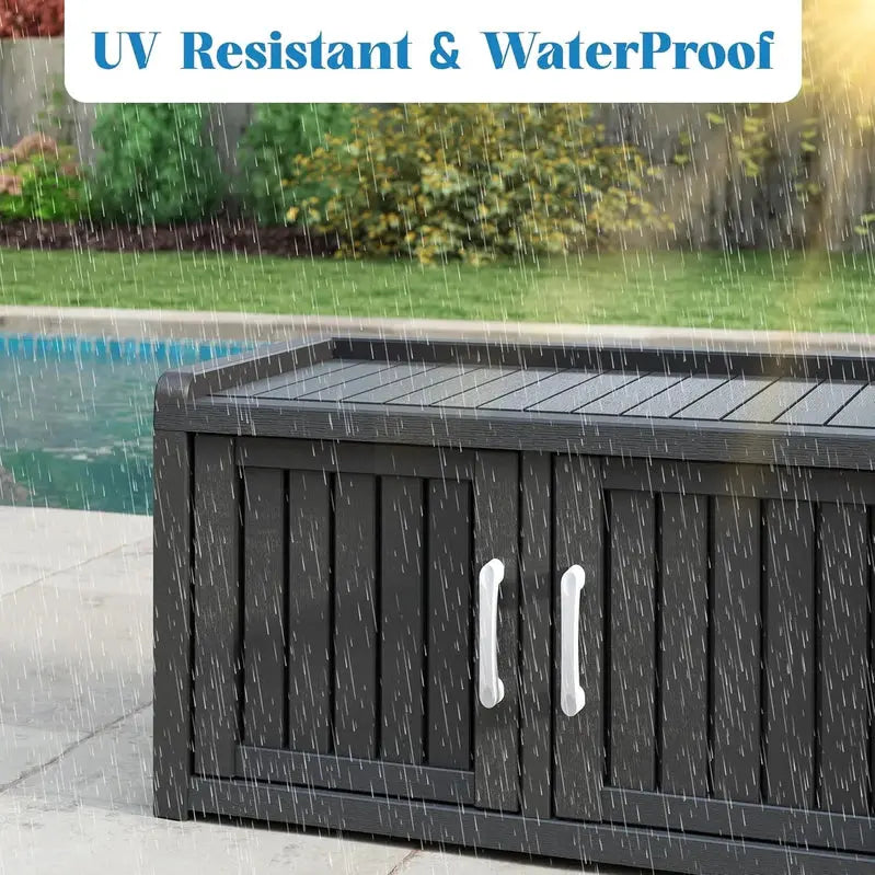 Kamaboko Waterproof Shoe Storage Cabinet – UV-Resistant Outdoor/Indoor Entryway Bench with Dual Barn Doors