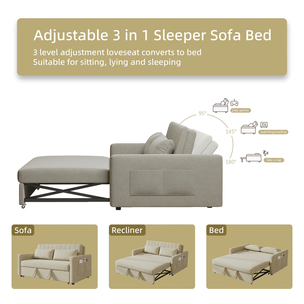 Noodeniya 54" Twins Pull Out Sofa Bed, Modern Convertible Sleeper Couch, Fabric Loveseat for Small Place, Light Gray